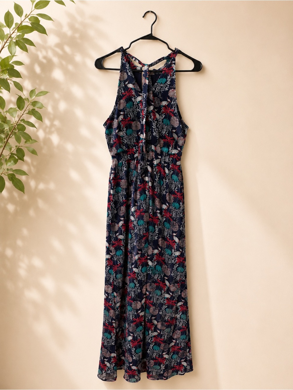 Miami Navy Floral Halter Maxi Dress | Size Medium - Picture 2 of 3